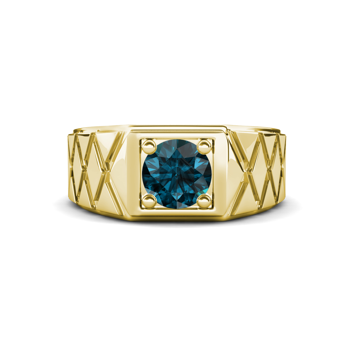 Jabari 0.95 ct London Blue Topaz (6.50 mm) Criss Cross Design Shank Solitaire Men Band (9.5 mm) 